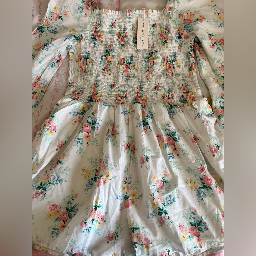 18, Janie and Jack Floral Smocked Romper NWT